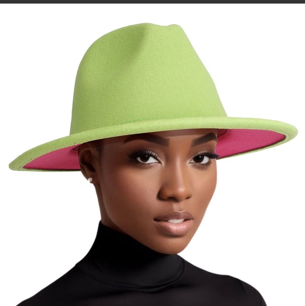 Image of Fedora Green Pink Two Tone Wide Brim Hat For Women