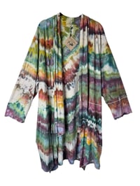 Image 2 of 3XL Drapey 3/4 Sleeve Cardigan With Pockets in Earthy Rainbow Agate Ice Dye