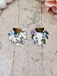 Image 2 of Blue and White Floral Fan Earrings