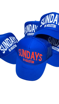 Image 2 of BLUE AND ORANGE TRUCKER HAT 