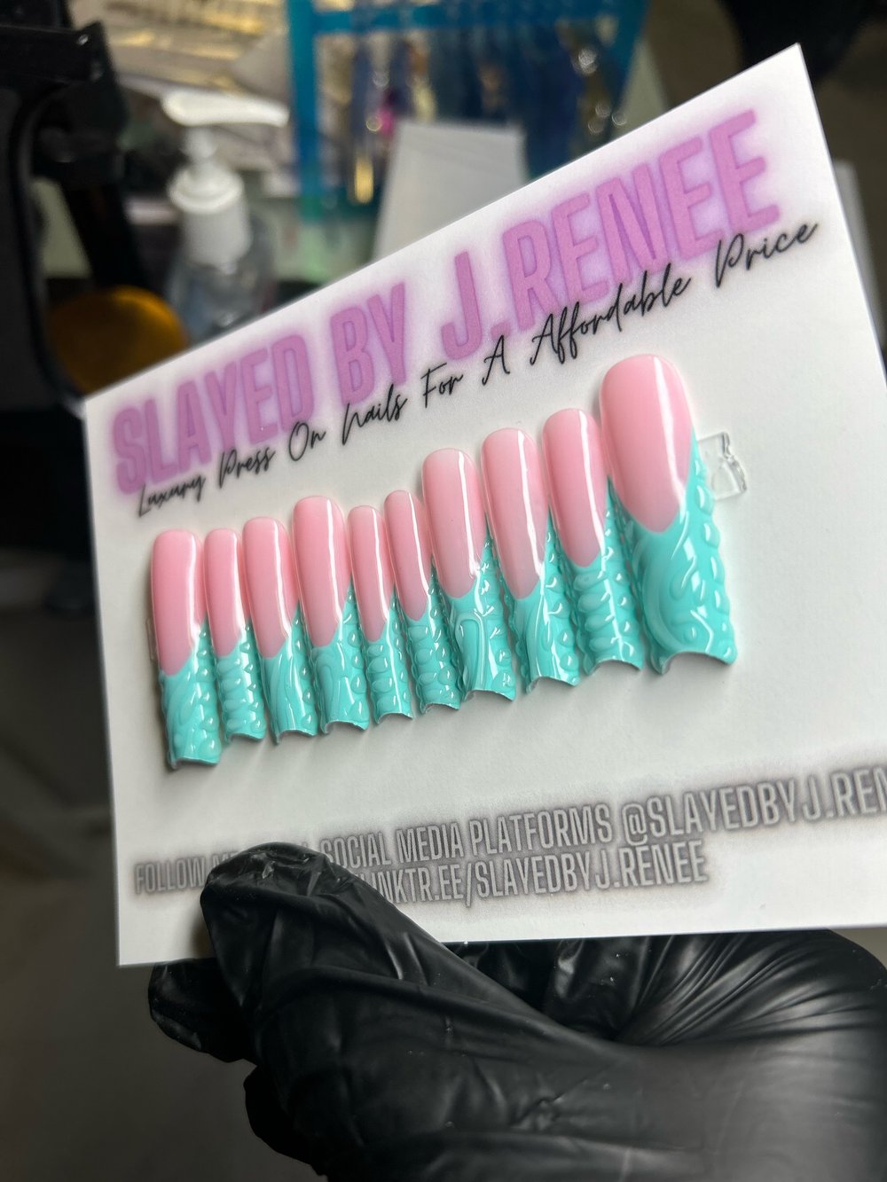 XL French Teal 3D Press On Nails