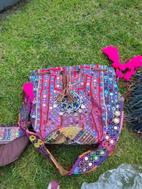 Image 10 of Slouch bag leather pulley in embellished afghan charms
