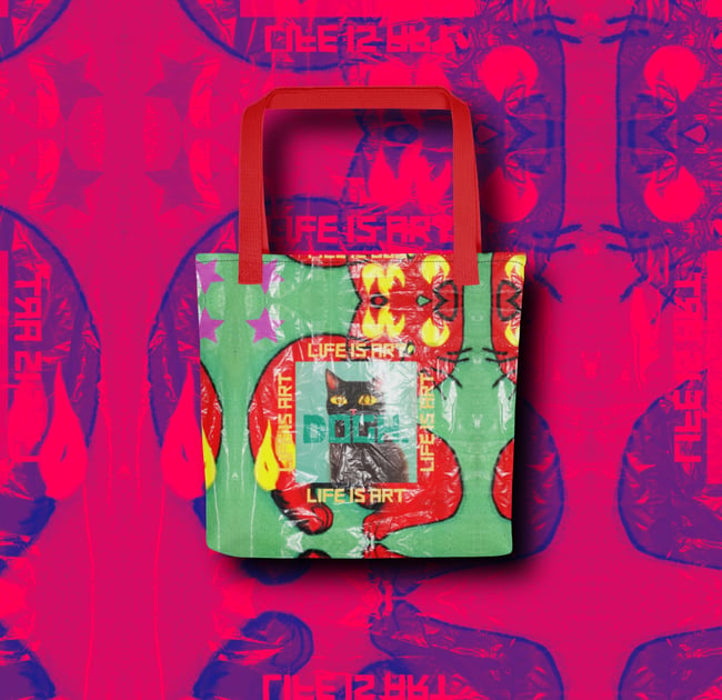 LIFE IS ART CAT TOTE CLASSIC DOGH.