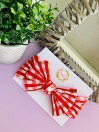 Image 3 of Red checkered cable headwrap 