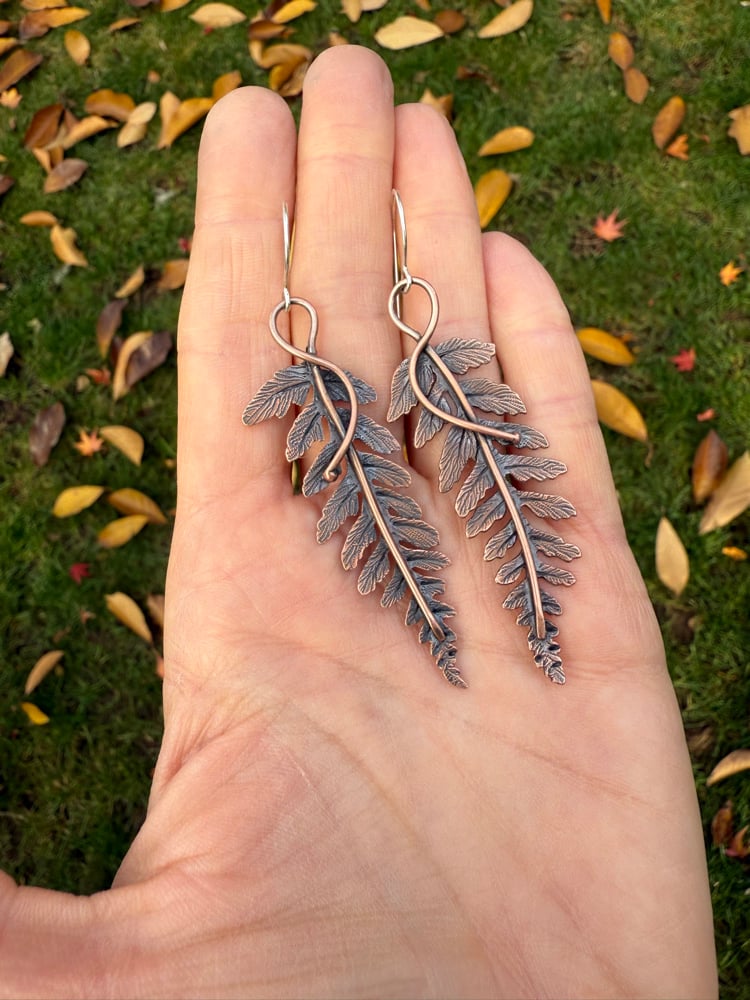 Image of LARGE Copper Autumn Fern Dangle Earrings