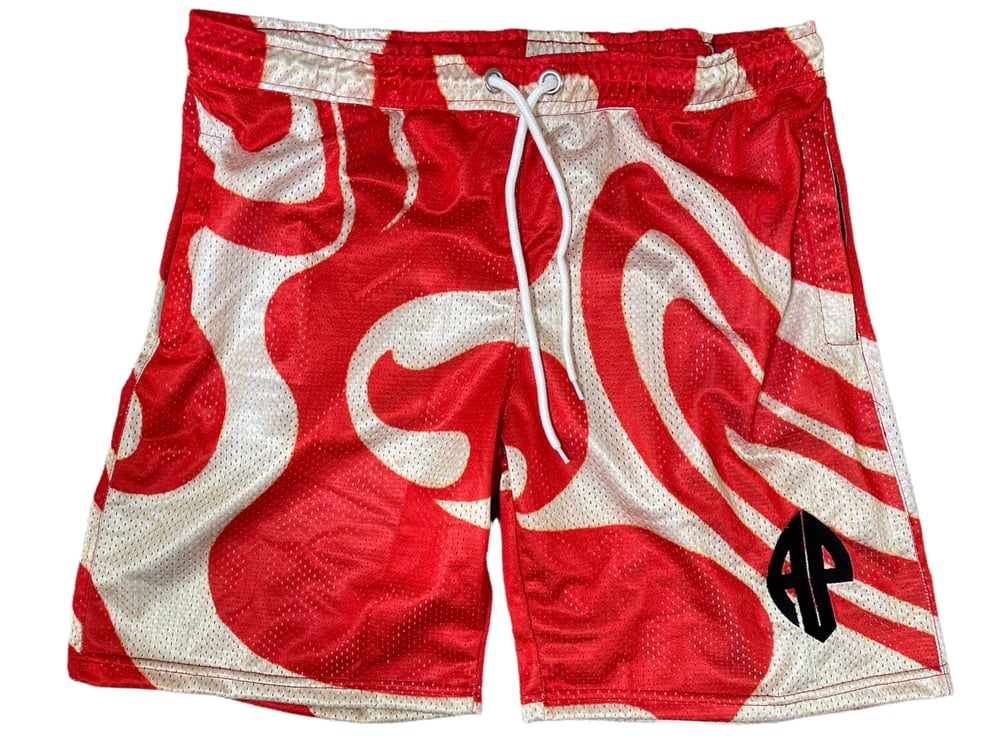 Image of Red Swirl Mesh Shorts