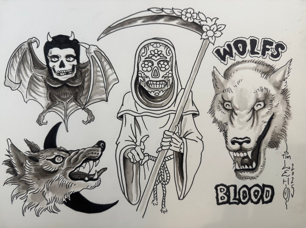 Image of Tim Lehi “Reaper Wolf Book Page #166” Painting