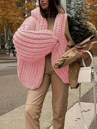 Image 4 of Cozy Thickened Hooded Lantern Sleeve Cardigan Sweater 