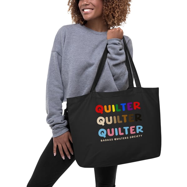 Image of Triple Pride BadAss Quilters Large organic tote bag- Black