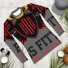 BOSSFITTED Grey Black and Red AOP Men's Long Sleeve Compression Shirt