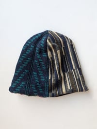 Image 2 of Upcycled Reversible Beanie Navy Blue x Coogi