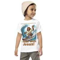 Image 3 of I Ride With Jesus Surfing Toddler Short Sleeve Tee