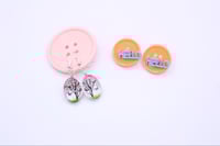 Image 1 of Floating Tree & Butterfly Earrings (or) Word ‘Hello’ Earrings on NEW Button Hang Tags