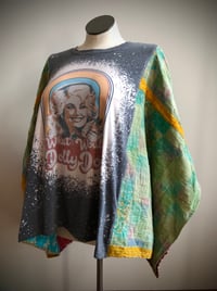 Image 2 of Upcycled “What Would Dolly Do?” Kantha quilt poncho
