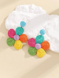 Image 1 of Colorful Straw Dangle Earrings 