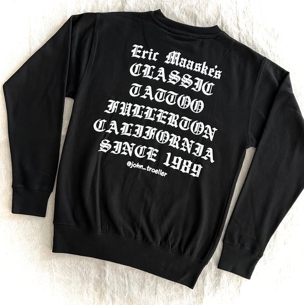 Image of Black Crewneck (Rustic Old English) 