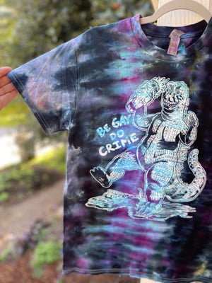 Image of SMALL Godzilla Be Gay Do Crime Tie Dye Shirt 2