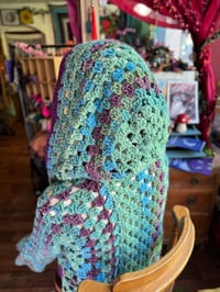 Image 5 of BLUEBELL - Hooded short top jumper M/L - flared bell sleeve - handmade crochet - one of a kind