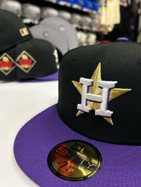 Image 2 of New Era 59Fifty Black/ True Purple/ Gold WS17