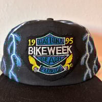 Image 2 of VINTAGE DAYTONA BIKE WEEK TRUCKER HAT THUNDERBOLT ALL OVER PATTERN 