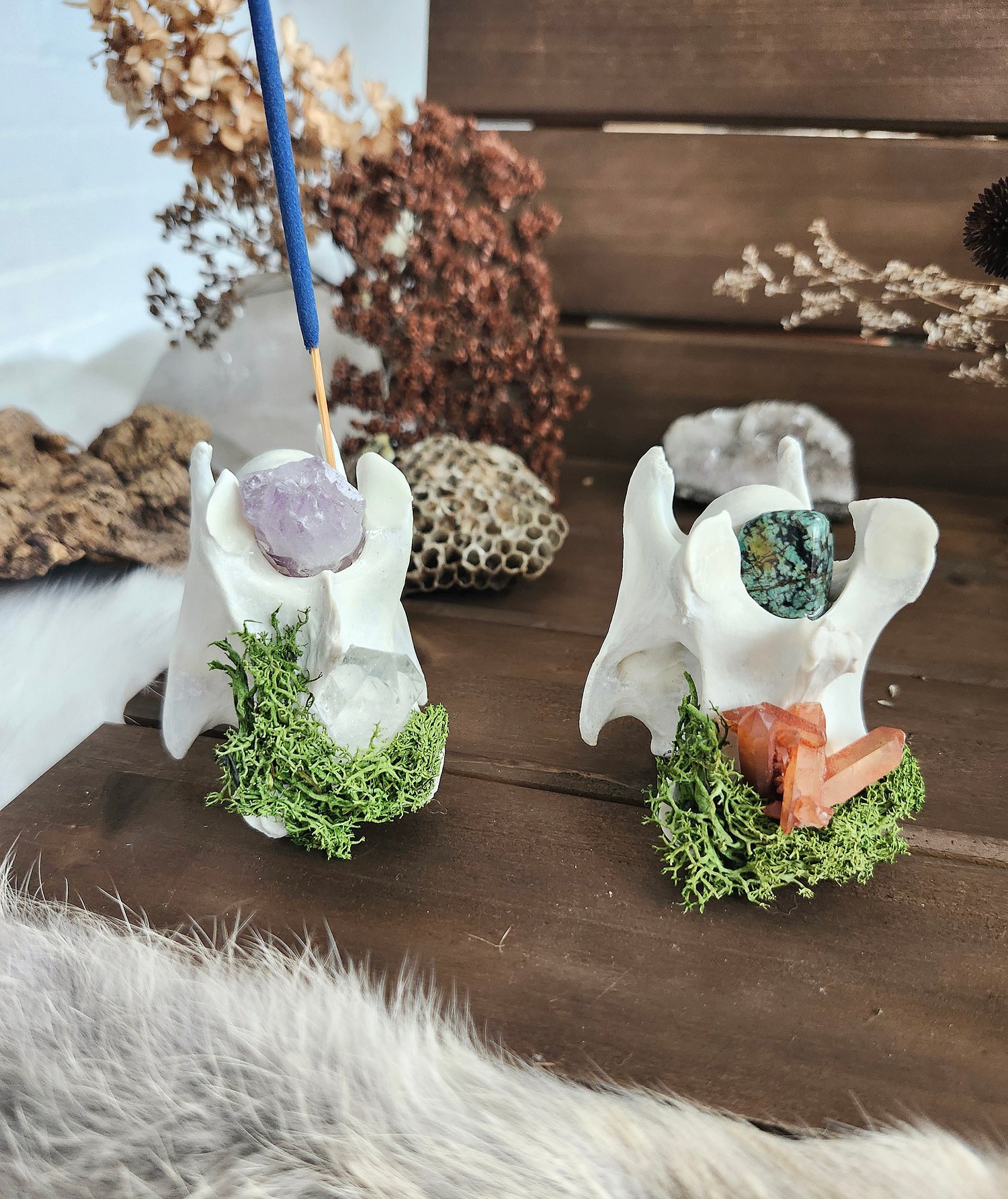 Image of African Turquoise & Tangerine Quartz Bone Incense Holder