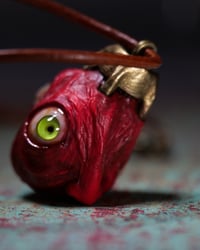 Image 14 of Egg of the King big eyes pendant, leather cord, brass hardware, OOAK,