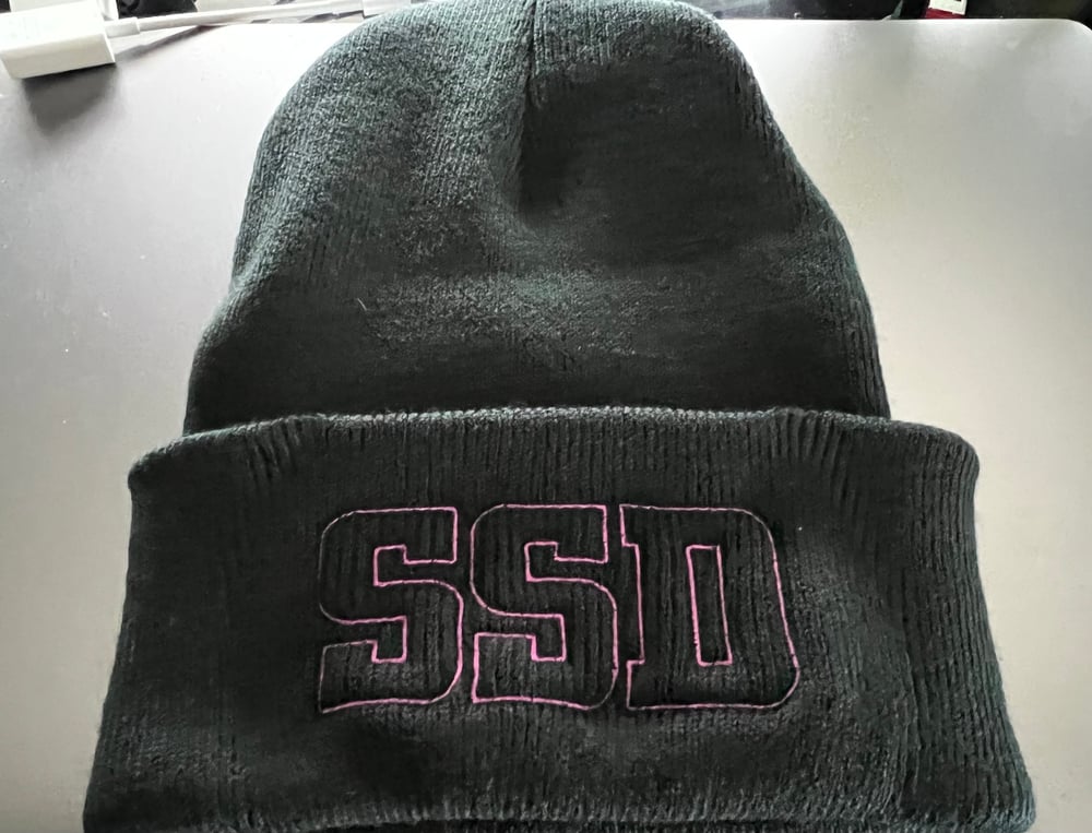 Black SSD Magenta Outline Logo Knit Hat 