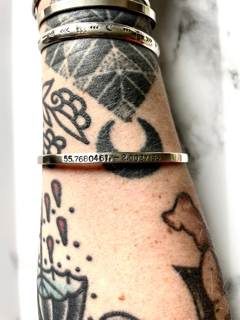 Handmade Sterling Silver Coordinates Special Date Cuff Bracelet 925