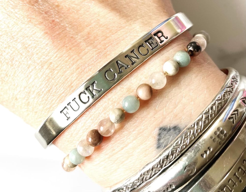 Sterling Silver Cuff Bracelet 'FUCK CANCER'. Hand Stamped Silver Cuff F*ck Cancer 925