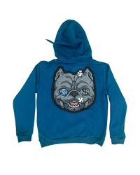 Image 2 of BLUE HOODIE - RED / WHITE PATCH