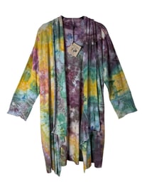 Image 2 of 1XL Drapey 3/4 Sleeve Cardigan With Pockets in Rustic Watercolor Ice Dye