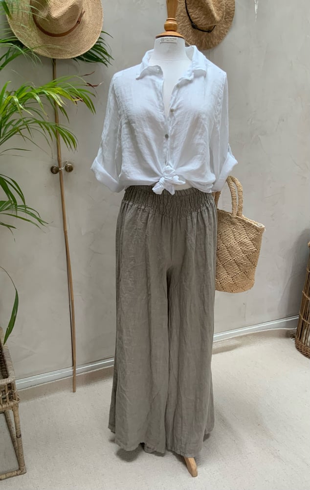 Image of Pantalon en lin palazzo Taupe