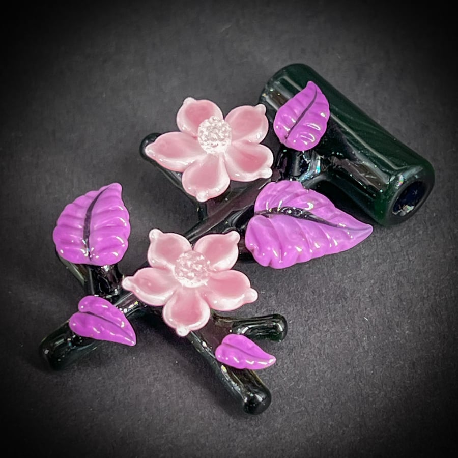 Image of Black & Pink Spring Flower Vine Pendant