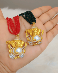 Image 1 of Cute Lord Ganesh Long American Diamond Hydrocrystal Temple Mala Only