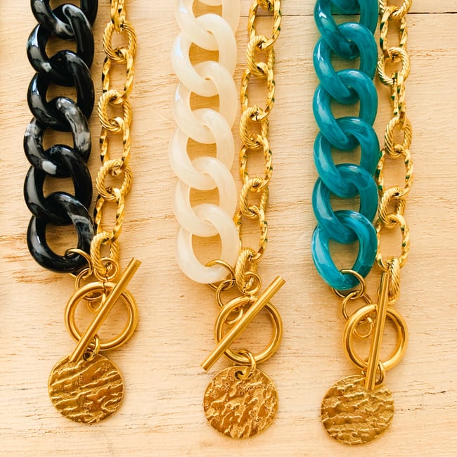 TONI | Collier chaîne grosse maille acrylique & acier inox doré