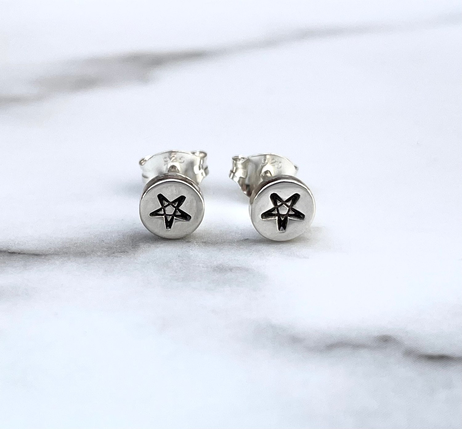 Image of Handmade Sterling Silver Pentagram Stud Earrings 925