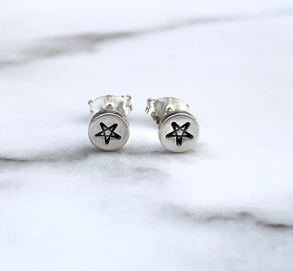 Handmade Sterling Silver Pentagram Stud Earrings 925