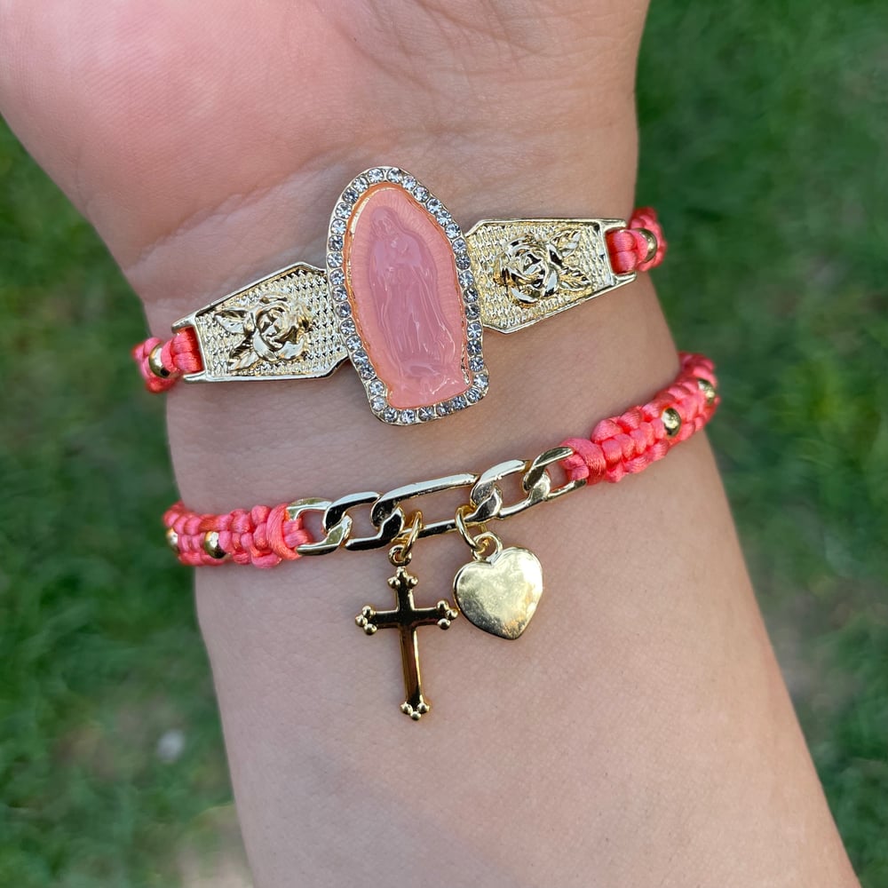 Coral Virgen D Guadalupe 2pc bracelet set 