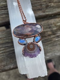 Image 4 of Electroformed Labradorite,  Moonstone and Amethyst Stalactite necklace