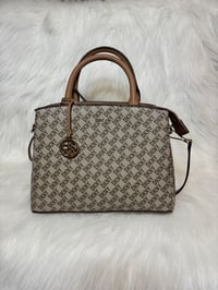 Image 1 of DKNY Monogram Satchel Crossbody – Beige/Brown – Preowned