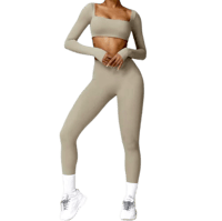 Image 1 of Long Sleeve Crop Top Yoga Set