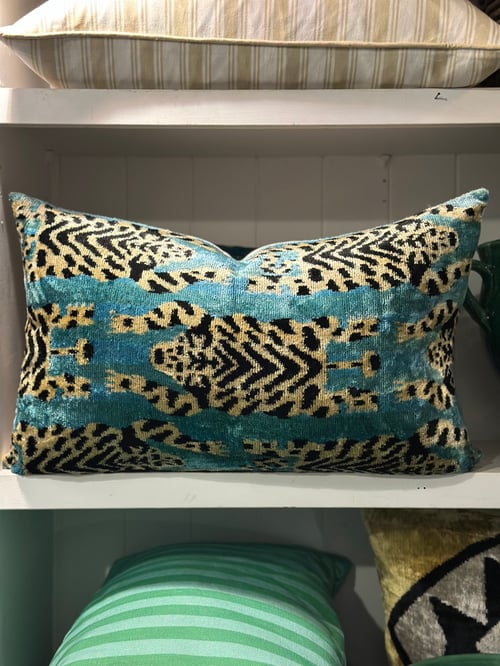 Image of Lying Tiger Ikat Velvet Cushion 