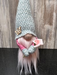 Image 2 of Lambswool blue & pink wee rose gnome