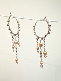 Image 2 of Lilac and freshwater pearl hoops 