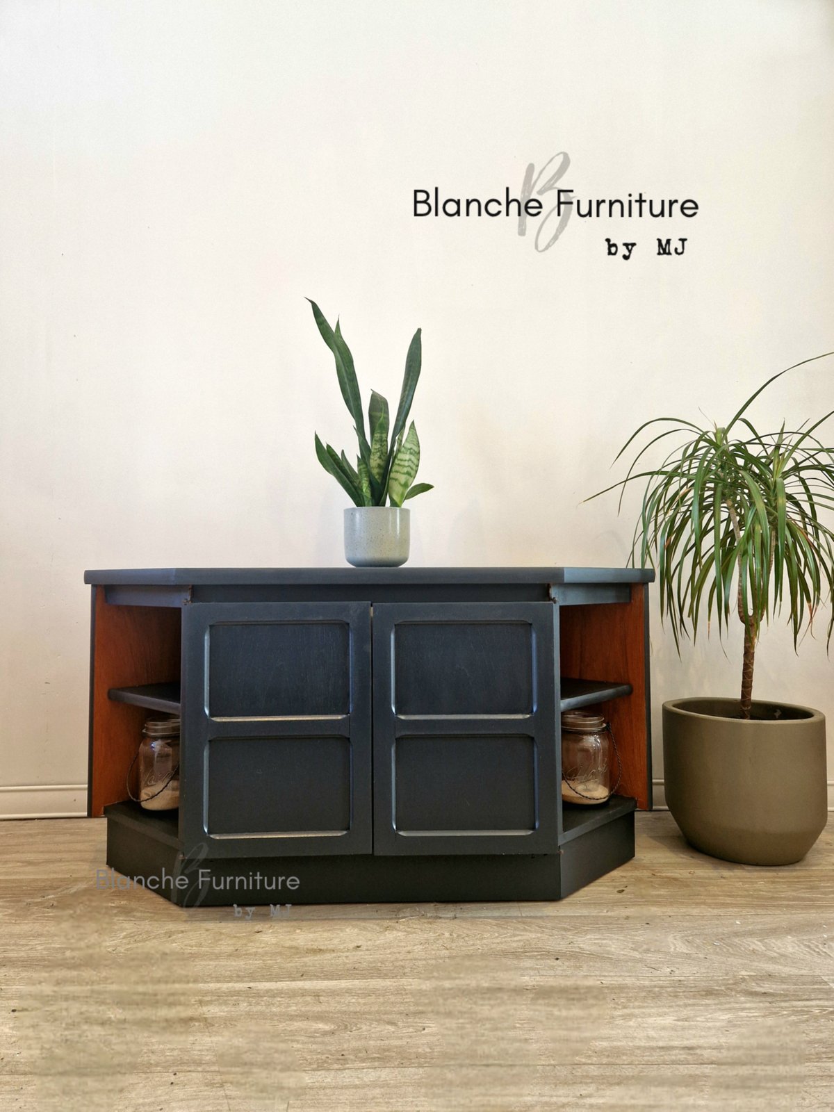 Image of TV / Media Stand with shelves and Cabinet doors in Grey, By Nathan