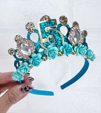Image 2 of Turquoise & Gold birthday tiara crown party props birthday accessories 