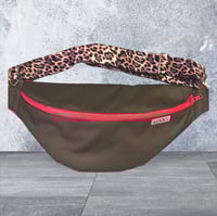 Image 4 of Small khaki waterproof bumbag with red zip