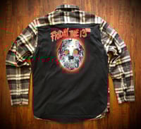 Upcycled “Friday the 13th (mask)” t-shirt flannnel