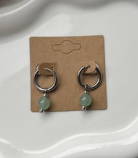Image 2 of Green Aventurine Huggies Gold/Stainless Steel