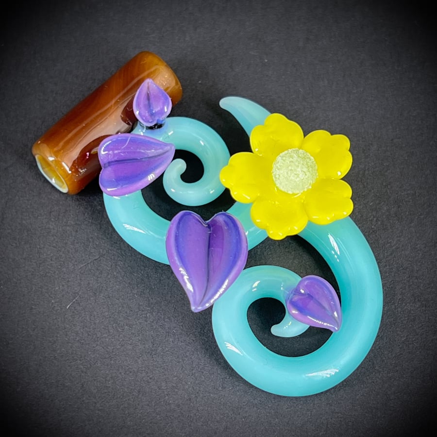 Image of Yellow Blossom W/ Purple Leaves Vine Pendant